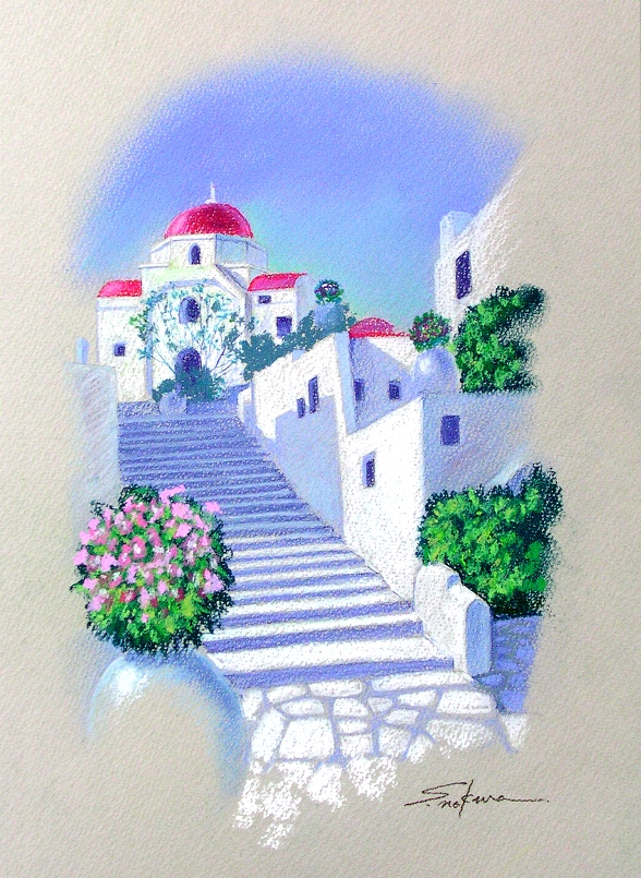 �u���֘A�摜�F�p�X�e����`������Ƃ������Ȑ��E�̊X��`��